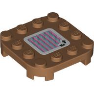 Lego Plate Round Corners 4 x 4 x 2/3 Circle with Reduced Knobs, Two Arrows at Right Angles and Barcode Print (Sticker) / Medium Nougat