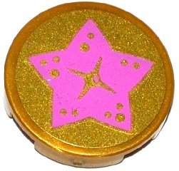 Lego Tile, Round 2 x 2 with Bottom Stud Holder with Medium Lavender Star on Gold Background Pattern (Sticker) - Set 41063