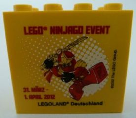 Lego Brick 2 x 4 x 3 with Legoland Deutschland LEGO NINJAGO EVENT 31. März - 1. April 2012 Pattern / Yellow