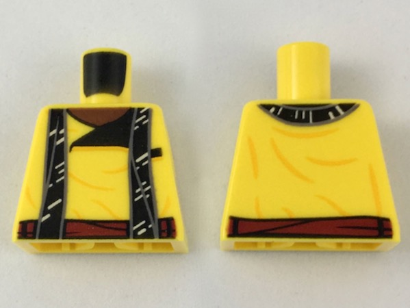 Lego Torso Tunic with Reddish Brown Neck, Long Black Scarf and Red Sash Pattern / Yellow