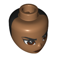 Lego Minidoll Head with Reddish Brown, Stern Eyes, Black Backside print / Medium Nougat