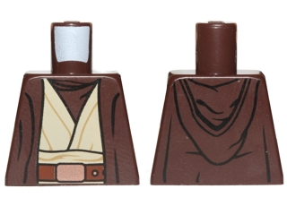 Lego Torso SW Hooded Coat over Tan Jedi Robe with Undershirt and Belt Pattern (SW Obi-Wan) / Dark Brown