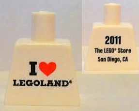 Lego Torso I love Legoland Front, 2011 The LEGO Store San Diego, CA Back Pattern / White