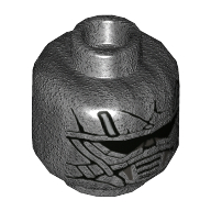 Lego Minifig Head Trudgen (Knight of Ren), Black Visor, Black Lines, and Silver Highlights Print