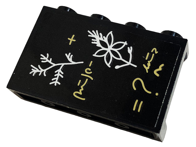 Lego Panel 1 x 4 x 2 with Side Supports - Hollow Studs with Plus Sign, Question Mark, Equal Sign, Plant, and Flower on Blackboard Pattern (Sticker) - Set 76383