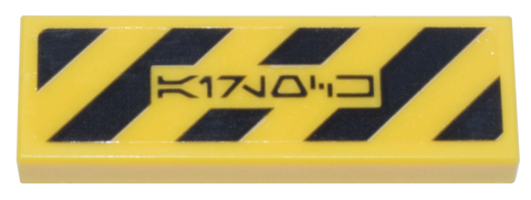 Lego Tile 1 x 3 with Black Danger Stripes and Aurebesh Characters 'AIR LOCK' Pattern (Sticker) - Set 75357 / Yellow