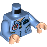 Lego Torso Jumpsuit with Zipper and 'SALLY' Name Tag Print, Medium Blue Arms, Light Nougat Hands
