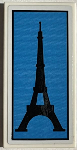 Lego Tile 2 x 4 with Black and Blue Eiffel Tower Pattern (Sticker) - Set 21330 / White