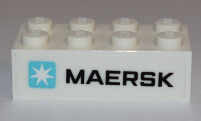 Lego Brick 2 x 4 with Maersk Logo on White Background Pattern (Sticker) - Set 10241 / White