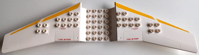 Lego Duplo Airplane Large Wings 9 x 30 with Yellow Stripes on Front Edges, Red 'NO STEP' and 'JET FUEL ONLY' Pattern on Both Sides (Stickers) - Set 7843 / White