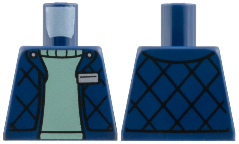Lego Torso Bodywarmer with Silver Badge over Sand Green Sweater Pattern / Dark Blue