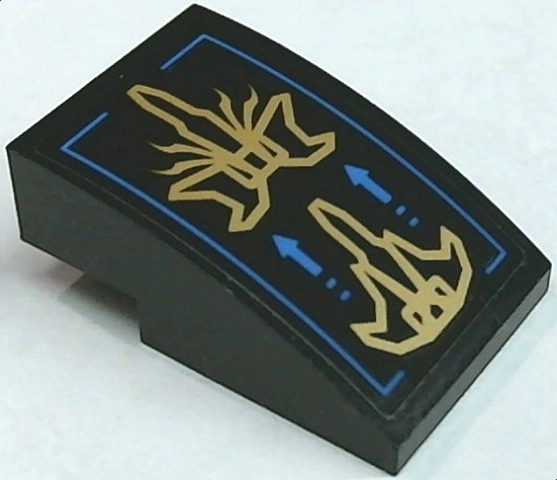 Lego Slope, Curved 3 x 2 with Gold Jet and Blue Arrows and Border Pattern (Sticker) - Set 70668