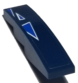 Lego Slope, Curved 4 x 1 with Blue and White Triangles on Dark Blue Background Pattern Model Right Side (Sticker) - Set 75885 / Dark Blue