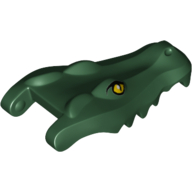 Lego Animal Body Part, Alligator / Crocodile Head Upper Jaw with Yellow Eyes Print / Dark Green
