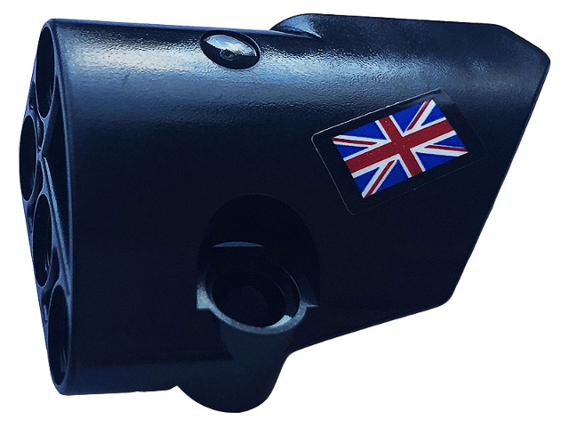 Lego Technic, Panel Fairing # 2 Small Smooth Short, Side B with United Kingdom Flag (Union Jack) Pattern (Sticker) - Set 42123 / Black