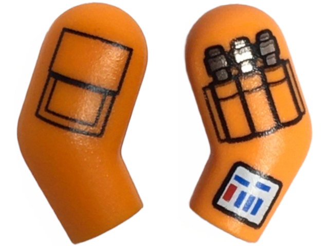 Lego Arm, (Matching Left and Right) Pair with SW Pilot Pockets, 3 Bullets, Panel with Red and Blue Buttons Pattern / Orange
