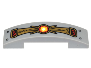 Lego Slope, Curved 4 x 1 x 2/3 Double with Gold Panels, Red Markings, Yellow Energy Orb Pattern (Sticker) - Set 70146