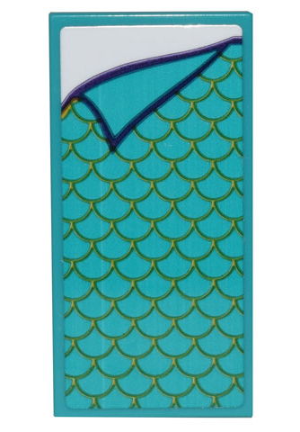 Lego Tile 2 x 4 with Dark Turquoise Blanket with Goldfish Scales Pattern (Sticker) - Set 43205 / Dark Turquoise