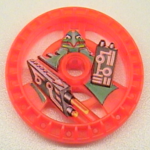 Lego Technic Disc 5 x 5 Notched, Laser with Robot Print / Trans-Neon Orange