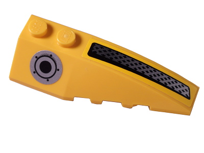 Lego Wedge 6 x 2 Right with Silver Fuel Intake and Silver Grille Pattern (Stickers) - Set 8183 / Yellow