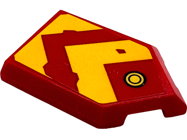 Lego Tile, Modified 2 x 3 Pentagonal with Bright Light Orange Worn Chevrons and Gold Circle Pattern (Sticker) - Set 71830