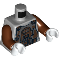 Lego Torso Armor with Rusty/Dirty Plates Print (Dengar), Reddish Brown Arms, White Hands / Light Bluish Gray