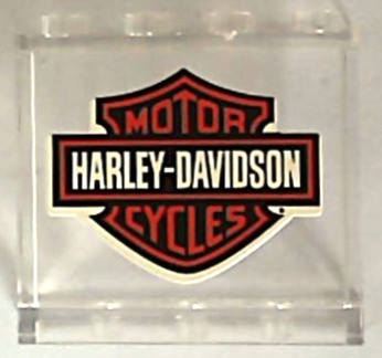 Lego Panel 1 x 4 x 3 with Side Supports - Hollow Studs with 'HARLEY-DAVIDSON MOTOR CYCLES' Pattern (Sticker) - Set HARLEY-1 / Trans-Clear