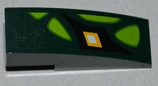 Lego Slope, Curved 3 x 1 with Lime Scales and Yellow Diamond Pattern Model Right Side (Sticker) - Set 9450