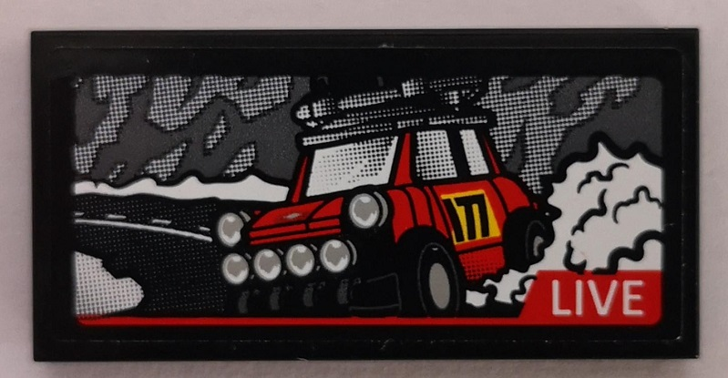 Lego Tile 2 x 4 with 1967 Mini Cooper S Rally and 'LIVE' Pattern (Sticker) - Set 75894 / Black
