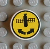 Lego Tile, Round 2 x 2 with Satellite and Two Arrows Pattern (Sticker) - Set 8480 / White