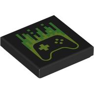 Lego Tile 2 x 2 with Game Controller, Lime/Bright Green Pixels Print / Black