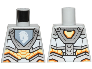 Lego Torso Nexo Knights Armor with Orange and Gold Circuitry and Emblem with White Horse Pattern / Light Bluish Gray