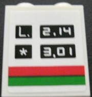 Lego Brick 1 x 2 x 2 with Inside Stud Holder with 'L. 2.14' and '* 3.01' Pattern (Sticker) - Set 3180 / White