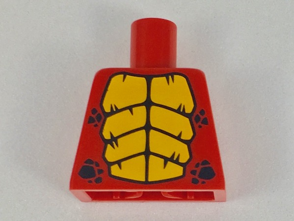Lego Torso with Bright Light Orange Large Scales, Black Small Scales Pattern / Red