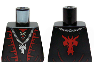 Lego Torso Castle Dragon Wizard with Lace-up Shirt, Red Trim and Silver Dragon Head Chain Pattern / Black