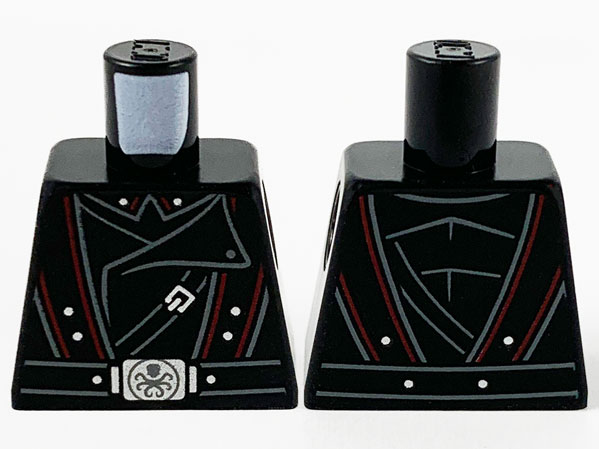 Lego Torso Jacket, Double Breasted, Shoulder Belts with Red Trim and Silver Buckle with Hydra Logo Pattern / Black
