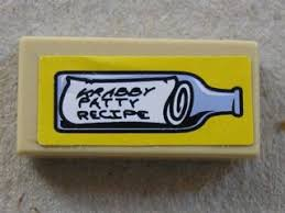 Lego Tile 1 x 2 with 'KRABBY PATTY RECIPE' in Bottle Pattern (Sticker) - Set 3825