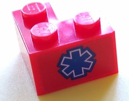 Lego Brick 2 x 2 Corner with Blue EMT Star of Life Pattern (Sticker) - Set 60204