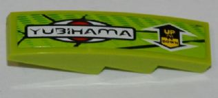 Lego Slope, Curved 4 x 1 with 'YUBIHAMA' and Double Arrow with 'UP N DOWN' Pattern Model Right Side (Sticker) - Set 8231