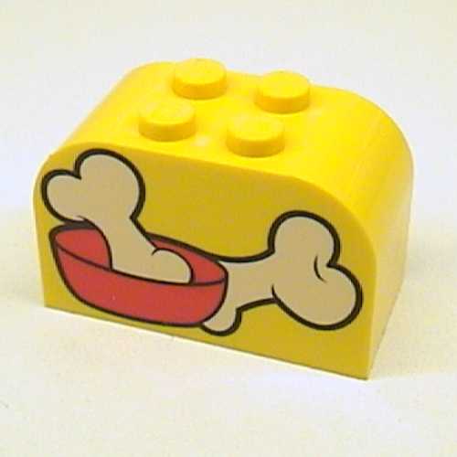 Lego Brick Curved 2 x 4 x 2 Double with Dog Bones Print / Yellow