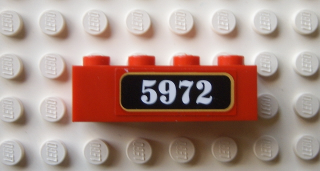 Lego Brick 1 x 4 with White '5972' on Black Pattern (Sticker) - Set 10132