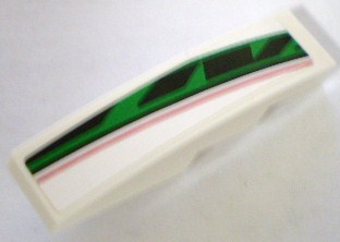 Lego Slope, Curved 4 x 1 with Red, Black and Green Pattern, Model Left (Sticker) - Set 8898 / White
