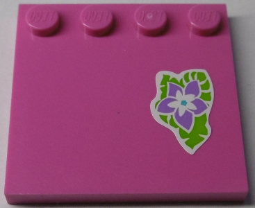 Lego Tile, Modified 4 x 4 with Studs on Edge with Medium Lavender Flower and Lime Leaves Pattern (Sticker) - Set 41038 / Dark Pink