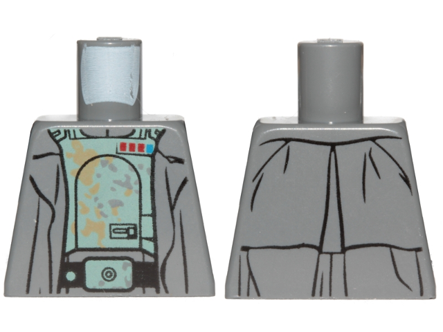 Lego Torso SW Armor with Sand Green Stains, Imperial Officer Insignia and Coat Pattern (Tobias Beckett) / Dark Bluish Gray