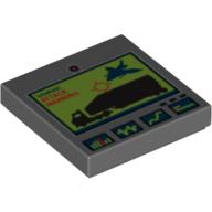 Lego Tile 2 x 2 with Jet Attacking Truck and 'ATTACK WARNING' Screen Print / Dark Bluish Gray