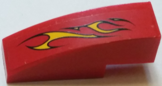 Lego Slope, Curved 3 x 1 with Flames on Red Background Pattern Model Left Side (Sticker) - Set 60027