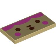 Lego Tile 2 x 4 with Dark Brown Face, Dark Pink Cheeks, Hair Print / Tan