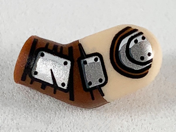 Lego Arm, Left with Light Nougat Short Sleeve, Silver Plates Pattern / Reddish Brown
