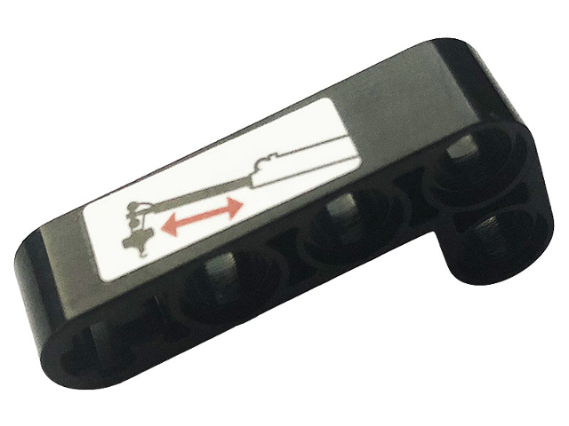 Lego Technic, Liftarm, Modified Bent Thick L-Shape 2 x 4 with Red Arrows and Crane Arm with Hook Pattern Model Left Side (Sticker) - Set 42108 / Black