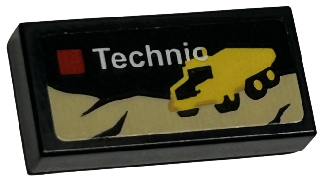 Lego Tile 1 x 2 with LEGO Technic Set Box Art, Yellow Volvo Articulated Hauler Pattern (Sticker) - Sets 40528 / 40574